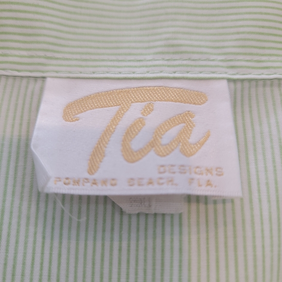 Tia Designs 3/4 sleeves coconut tree patches button down shirt size Large - Picture 8 of 13